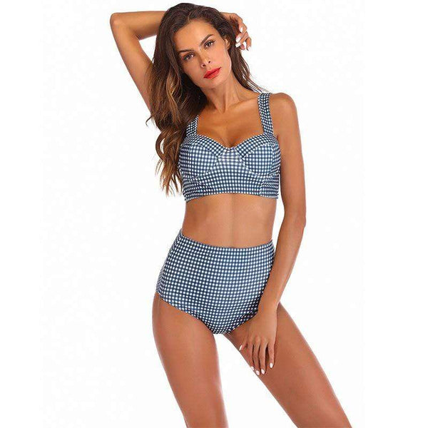 Unique High-waisted Checkered Print Design Two-pieces Swimwear