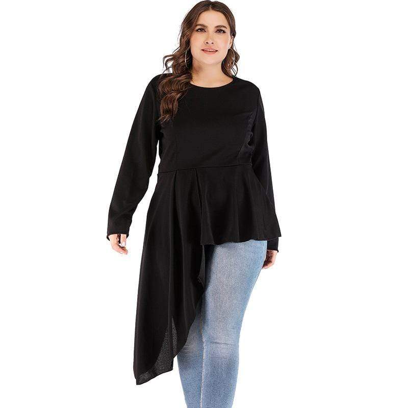 Unique Irregular Hemline Design Women Plus Size Long Sleeves Blouse