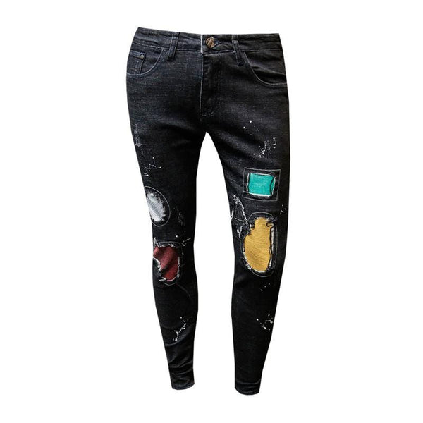 Unique Men Multicolor Applique Slim Fit Jeans