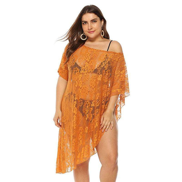 Unique Oblique Shoulder Irregular Hem Design See-through Lace Sun-protective Cover Ups