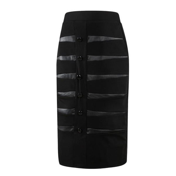 Unique Patchwork Design Women Solid Color Workwear Pencil Skirt