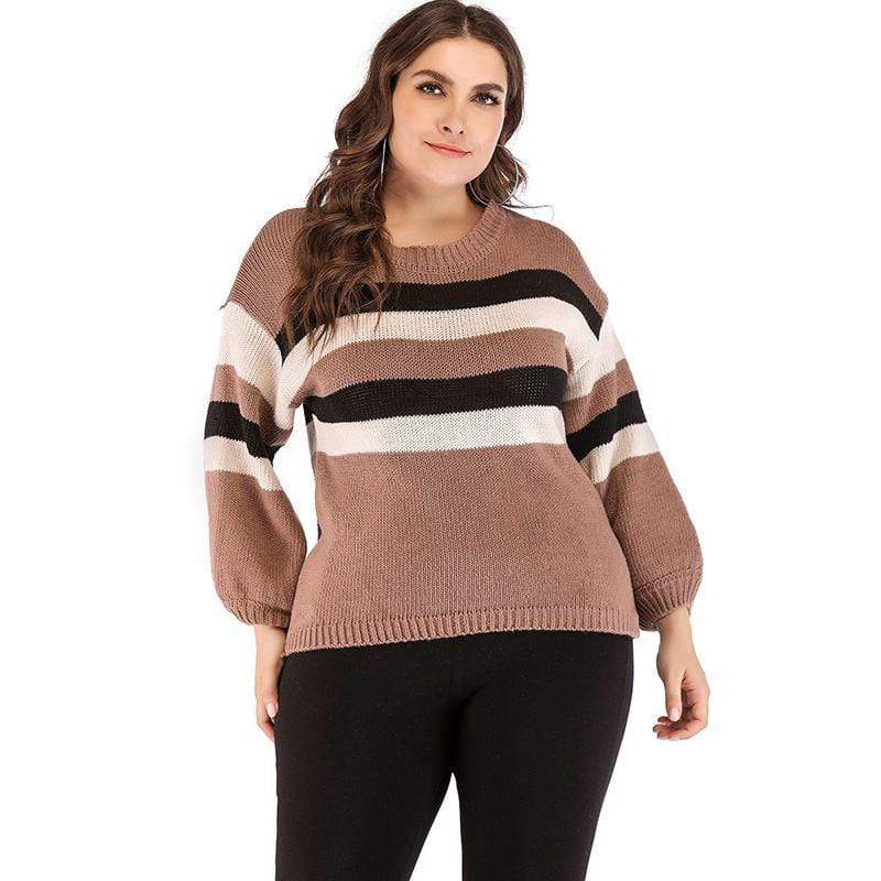 Unique Sleeves Design Women Hot Selling Knitted Stripes Plus Size Sweater