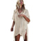 Vacation Style Women Loose V Neck Half-sleeve Sun-protective Knitted Cover Ups