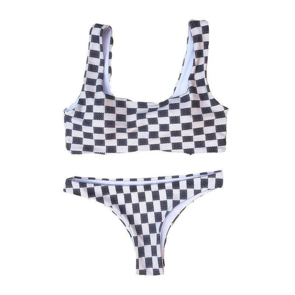 TIY Women Apparel Vintage Check Design Fashion Lady Two Pieces Swimsuit TIY