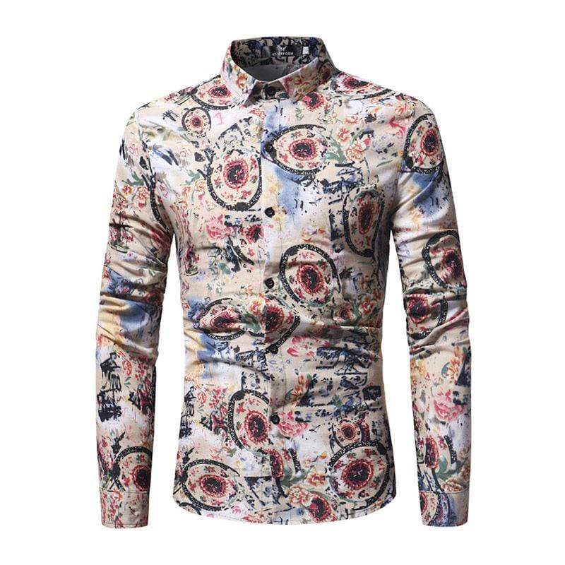 TIY Women Apparel Vintage Style Men Cotton Flower Printed Shirts TIY