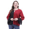 Women Round Neck Hollow Design Contrast Ruffled Long-sleeve Blouse