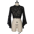 Women Sexy See-through Lace Long Sleeves Crop Top