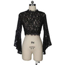 Women Sexy See-through Lace Long Sleeves Crop Top
