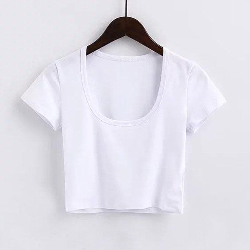 Women Sexy U Neck Summer Solid Color Basic Tee