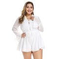 Women Sexy V Neck Flare Sleeve Defined Waist Lace-up Chiffon Rompers