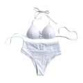 Women Simple Solid Color Design High-waisted Halter Pattern Swimsuit