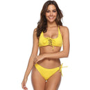Women Simple Solid Color Lace-up Design Two-pieces Swimsuit