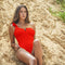 Women Solid Color Asymmetric One-shoulder Design Swimwear