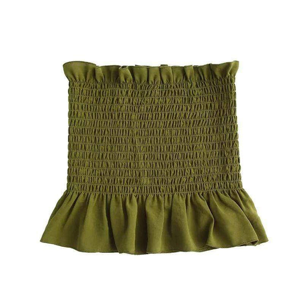 Women Solid Color Casual Ruffled Design Stretchy Crop Top