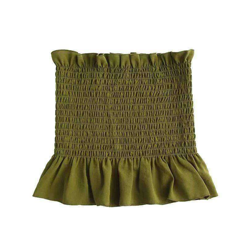 Women Solid Color Casual Ruffled Design Stretchy Crop Top