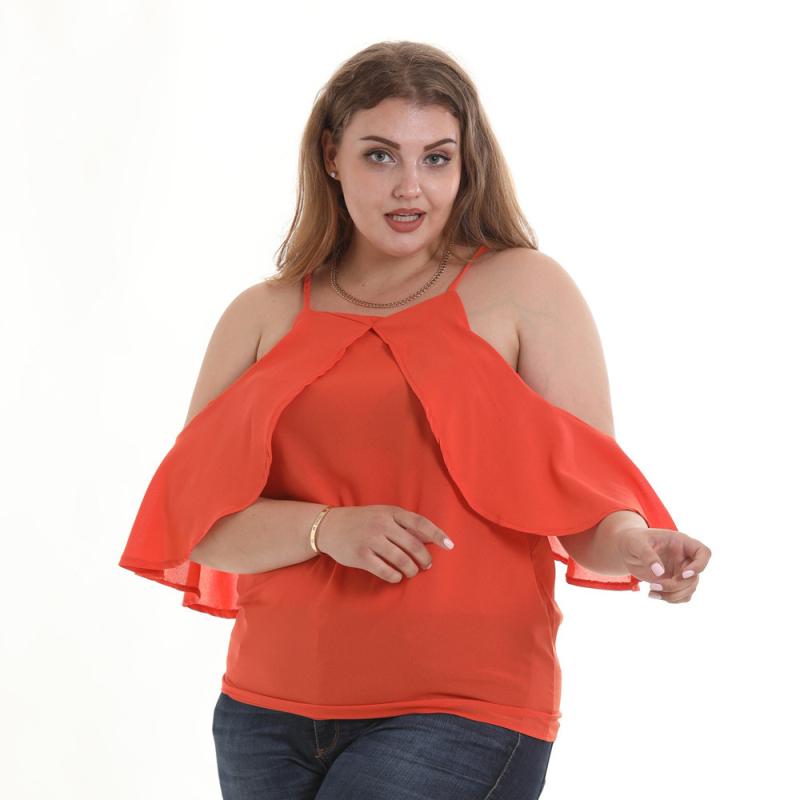 Women Solid Color Chiffon Sexy Off-shoulder Design Plus Size Blouse