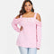 Women Solid Color Cool-shoulder Lace Patchwork Long Sleeves Casual T-shirt