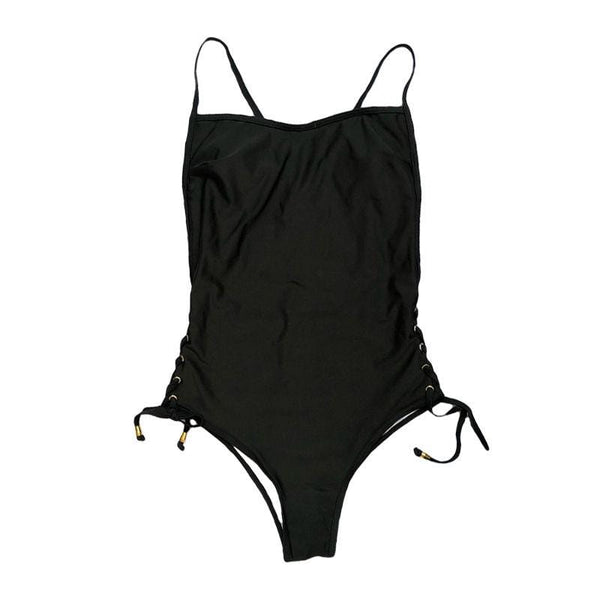 Women Solid Color Design Classic One-piece Lace-up Swimsuit