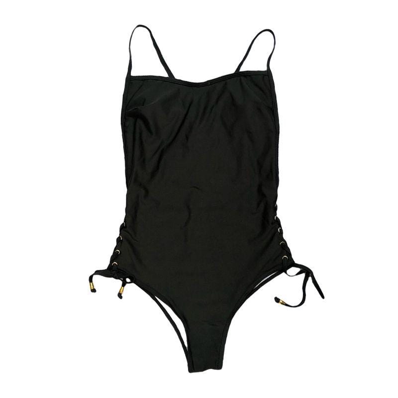 Women Solid Color Design Classic One-piece Lace-up Swimsuit