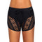 Women Solid Color Hollow Lace Design Swimming Shorts