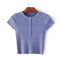 Women Solid Color Knitwear Short-sleeve Buttoned Tee