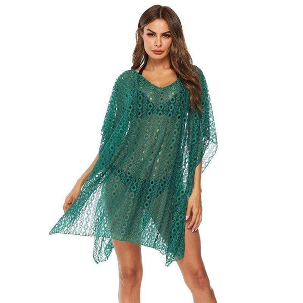Women Solid Color Lace Hollow Sexy See-through Sun-protective Cover-ups