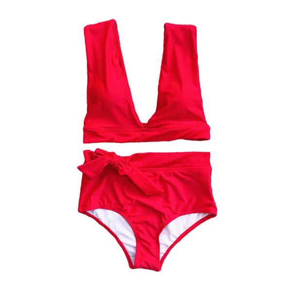 Women Solid Color Sexy Backless High-waisted Swimsuit