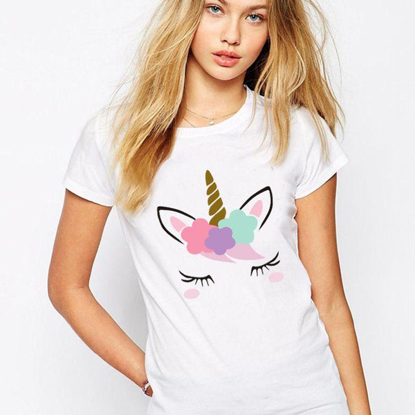 Women Summer Casual Loose Pattern Unicorn Panda Print Tee