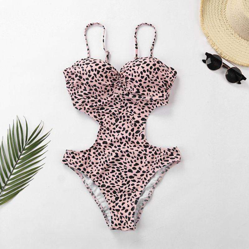 Women Summer Sexy Cut Out Backless Leopard Print Swimwear