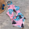 Women Sweet Pink Color Tropical Leaves Print Crossing Design Hollow One-piece Swimsuit