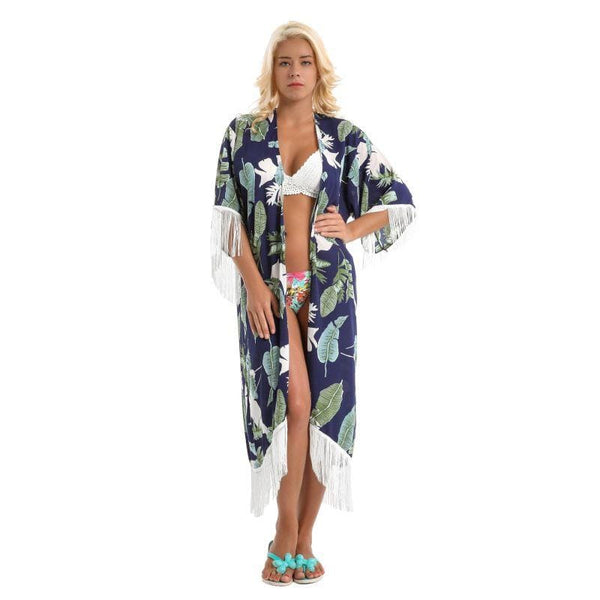 Women Tassel Design Tropical Casual Sun-protective Cover-ups