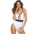 Women V Neck Cut-out Design High-waisted One-piece Swimwear