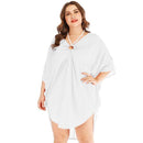 Women V Neck Halter Pattern Half-sleeve Irregular Swimsuit Cover Up