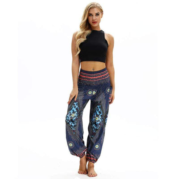 Women Vintage Multicolor Design Loose Pattern Lantern Pants