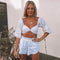 Women Vintage Square Neck Puff Medium Sleeve Cropped Blouse