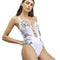 Women White Color Floral Printed Hollow Triangle One-piece Swimsuit