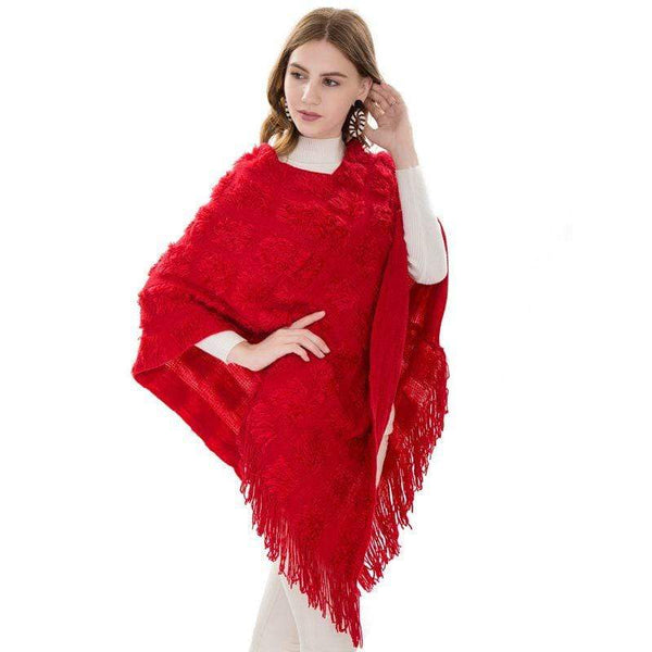 Women Winter  Thermal Scarf Solid Color Wool Knitted Pullover Shawl