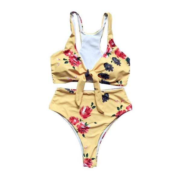 Wrapped Chest Sexy Bandage Swimwear Female Printed Bikini Set