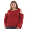 Young Women Solid Color Cool-shoulder Design Round Neck Plus Size Top