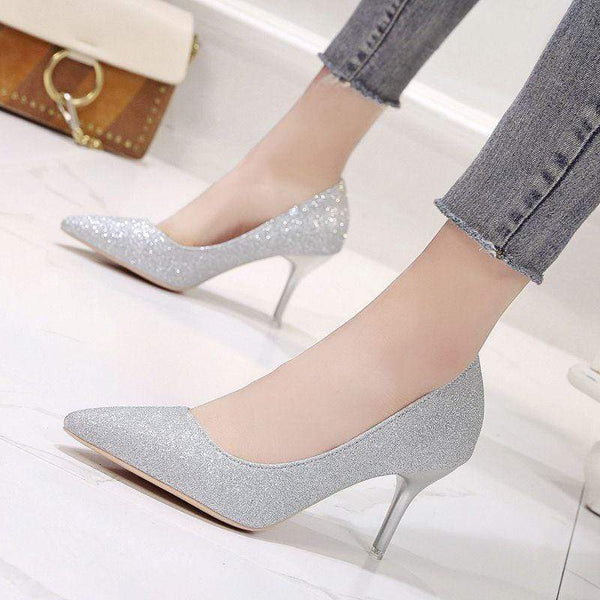 TIY Women Shoes Office Women Sexy Pointed-toe Sequin High Heel Shoes TIY