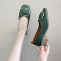 TIY Women Shoes Retro Classic Square Buckle Suede Upper Low Chunky Heels Shoes TIY