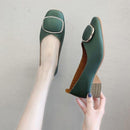 TIY Women Shoes Retro Classic Square Buckle Suede Upper Low Chunky Heels Shoes TIY