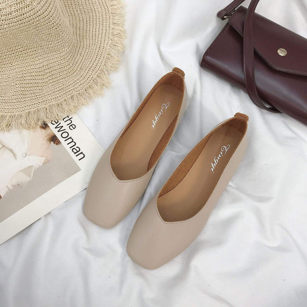 TIY Women Shoes Retro Style Soft Leather Square-toe Thick Heel Shoes TIY