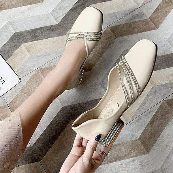 TIY Women Shoes Rhinestone Decor Square-toe Women Vintage Style Low Heel Shoes TIY