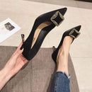 TIY Women Shoes Square-shaped Metal Buckle Decor Shallow Mouth Stiletto Shoes TIY
