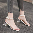 Transparent Upper Buckle Ankle Strap Chunky Heel Sandals Shoes