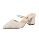 Two Wearing Ways Elegant Women Pointed Toe Chunky High Heel Slippers Shoes