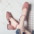 Women Suede Buckled Ankle Block Heel Sandals Shoes