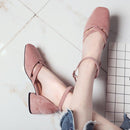 Women Suede Buckled Ankle Block Heel Sandals Shoes