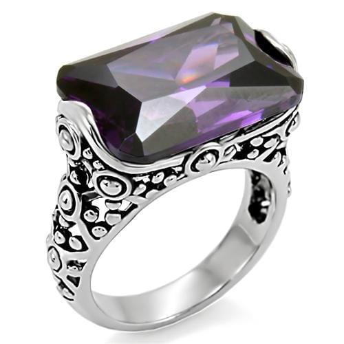 Vintage Rings TK015 Stainless Steel Ring with AAA Grade CZ in Amethyst